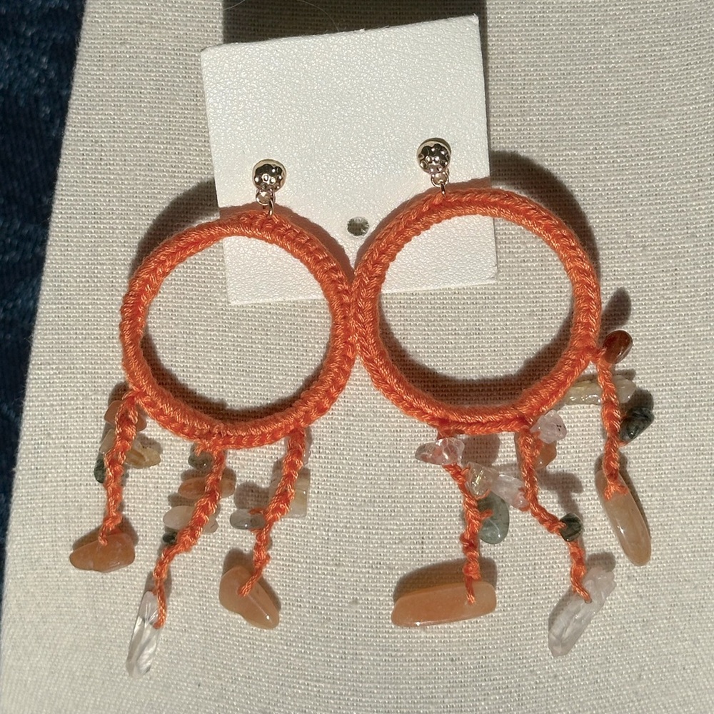 Ariana Ost for Free People - Orange Crystal Beaded Hoop Earrings - NWOT